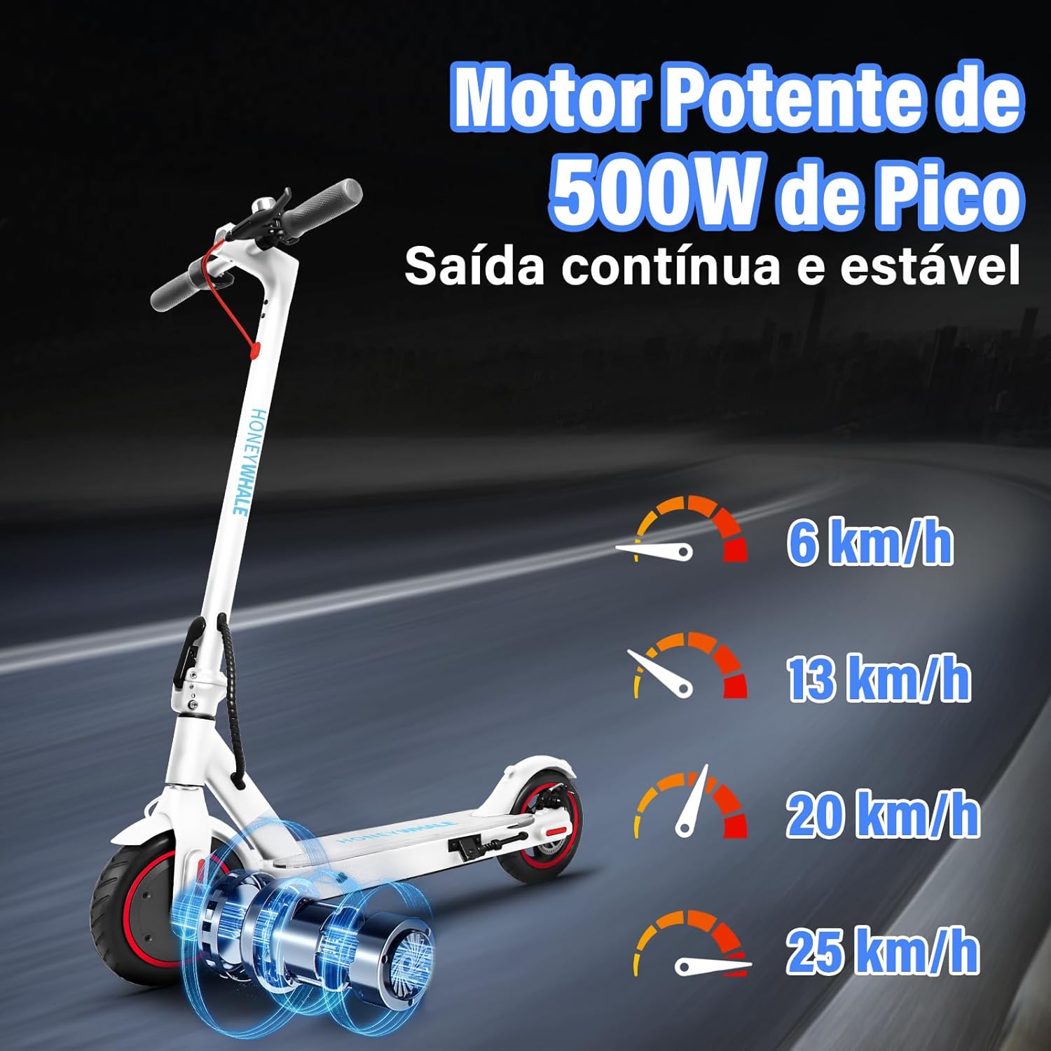 HONEYWHALE S2 Patinete Elétrico Dobrável para Adultos, Pedais Iluminados em 7 Cores, 500W Scooter Eletrica, Velocidade Máxima de 30KM/H, Autonomia de 20KM, Bateria (36V, 6.6AH)