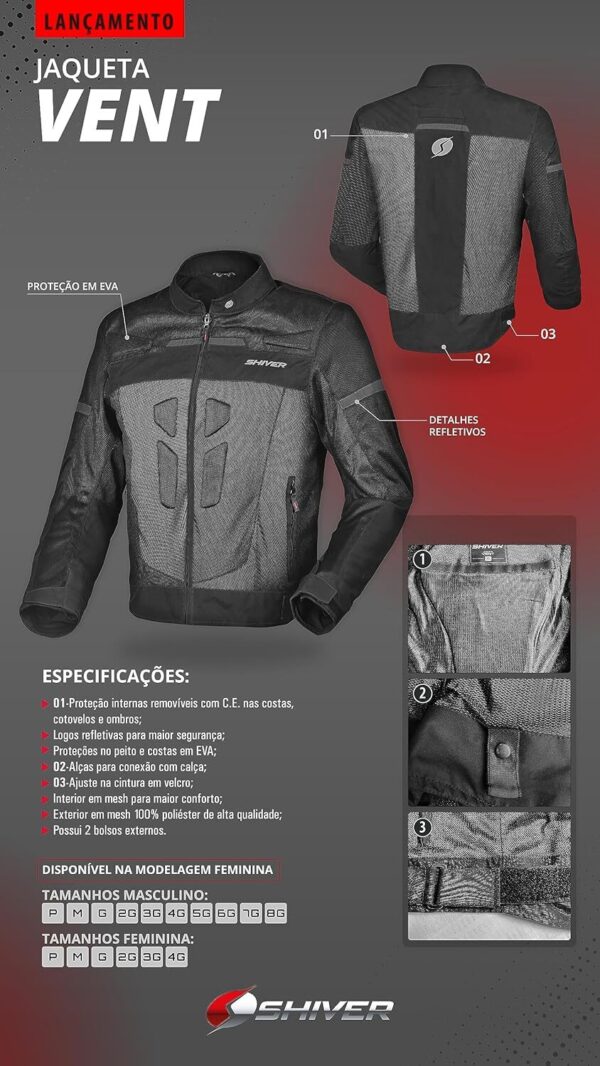 Jaqueta Moto leve Ventilada Motoqueiro motociclista Shiver Com Proteção modelo VENT (as2, alpha, l, regular, regular)
