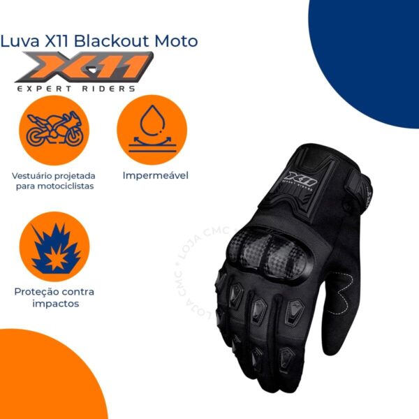 1767129796_61CdWpiZyLL._AC_SL1200_.jpg Luva X11 Blackout Moto Motoqueiro Motociclista Motoboy Cor Preto