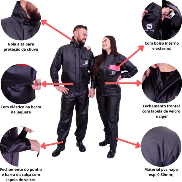 1767137034_61fOmWiOT6L._AC_SL1200_.jpg Capa De Chuva Motoqueiro Star Capas Impermeável Conjunto Jaqueta e Calça Motoqueiro Motociclista Motoboy Motogirl Impermeável Masculino e Feminino (BR, Alfa, P, Regular, Regular, Preto)