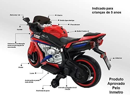 41KJ4UdANuL._AC_.jpg Moto Elétrica Infantil BZ R1 12V Vermelha com Rodinhas de Apoio, Música e Luzes BARZI MOTORS