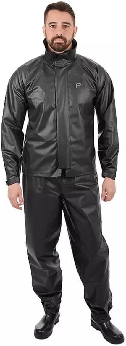 51DUG4d8L._AC_SL1200_.jpg Conjunto Capa de chuva Motoqueiro Tamanho P PVC 0,28mm Combate Com Gola Masculino Preto Pioneira - 2900-M-PRE-P