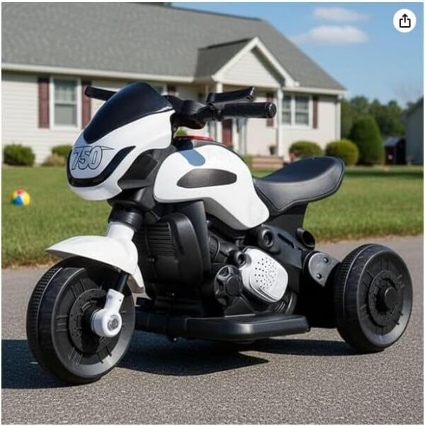 Moto Elétrica Infantil 6V, Branca, Plástico e Metal, 49x32,5x70cm, Bateria Recarregável, para Crianças Acima de 3 Anos, Suporta até 30kg