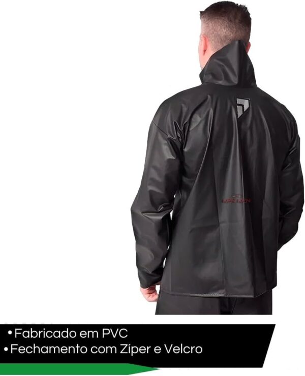51W1TlEyu-L._AC_SL1200_.jpg Conjunto Capa de chuva Motoqueiro Tamanho M PVC 0,28mm Combate Com Gola Masculino Preto Pioneira - 2900-M-PRE-M