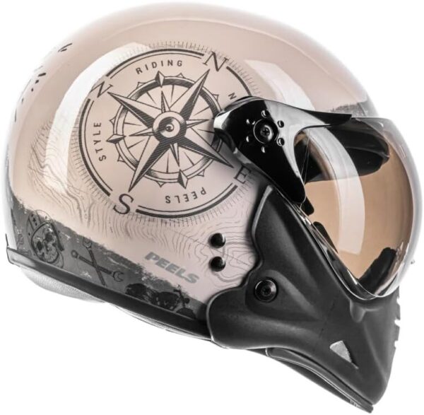 51WdfPDXSqL._AC_SL1000_.jpg Capacete PELLS F-21 North OFF WHITE/PTO com Bússola Náutica, Design Vintage, Preto e Bege, Proteção Premium para Motociclismo