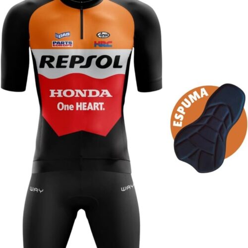 51fqUAcfxDL._AC_SL1280_.jpg Conjunto de Ciclismo Masculino Camisa Equipe Repsol Bermuda Acolchoada Respirável Mtb