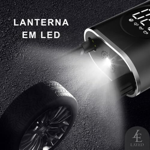 Bomba de Ar, Compressor Portátil Digital | Lanterna LED | Ideal P/Encher Pneus de Carro, Moto, Bike, Bicicleta, Bola e Piscina Inflável | Marca Layed®