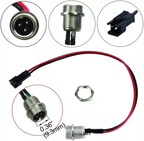 2 peças, 3 pinos, 2 plugues machos, 2 fios, porta de carregamento Hoverboard para cabo carregador de scooter