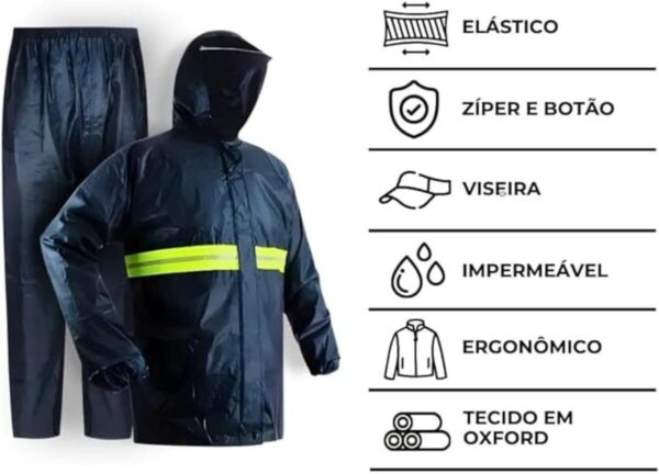 Capa de Chuva Para Motoqueiro Impermeável Azul Capa para Motoboy com Touca Faixa Refletiva e Proteção