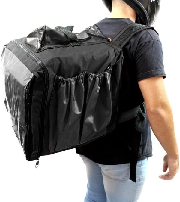612WZm6GEeL._AC_SL1000_.jpg Capa Mochila Bag para Delivery e Entrega de Pizza Lanche Marmita sem Isopor 45 Litros para Motoboy Moto Aplicativo (Preto)