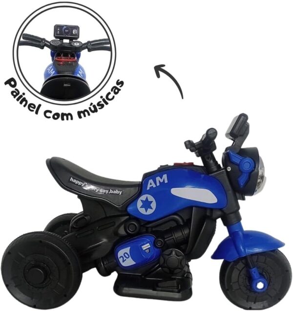 Moto Elétrica Infantil Azul Primeira Moto 6v com Luz Led e Música