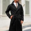613Pwou5yJL._AC_SL1500_.jpg Runcati Sobretudo masculino trench coat transpassado lapela entalhada casual com cinto corta-vento outono clássico casaco longo