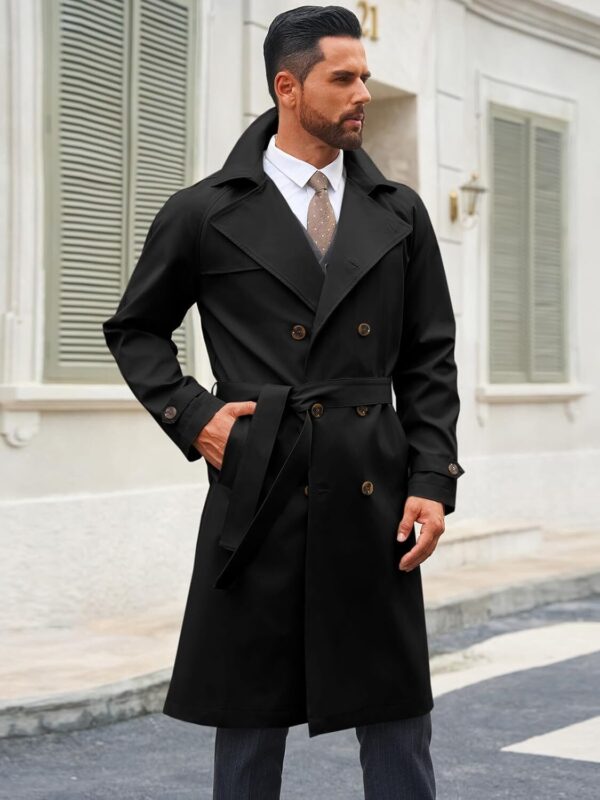 613Pwou5yJL._AC_SL1500_.jpg Runcati Sobretudo masculino trench coat transpassado lapela entalhada casual com cinto corta-vento outono clássico casaco longo