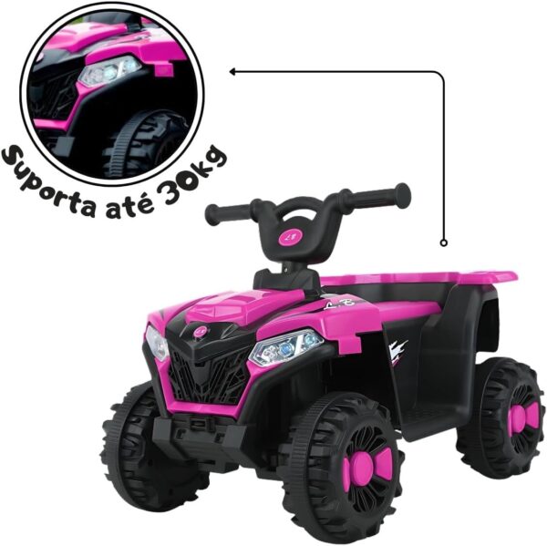 Mini Quadriciclo Elétrico Infantil Bateria 6V com Luz e Som Rosa