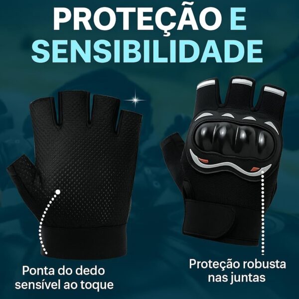 Luva Motociclista Ciclista Meio Dedo Respirável com Proteção nas Juntas – Touchscreen, Antiderrapante, Alta Ventilação