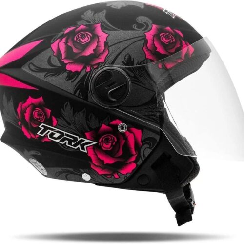CAPACETE ABERTO PRO TORK NEW LIBERTY 3 FLOWERS FOSCO ROSA - PRETO TAM. 58