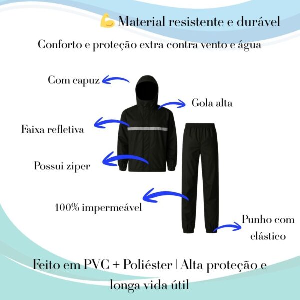 61GVxjWw7XL._AC_SL1100_.jpg Roupa de Chuva para Motociclista Zein House Tools – Impermeável com Capuz, Faixa Refletiva e Gola Alta – Jaqueta + Calça