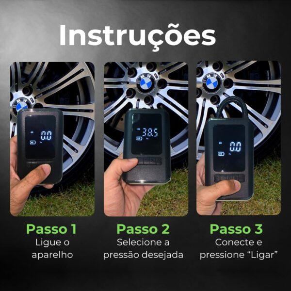 61HDNo-a5CL._AC_SL1000_.jpg Bomba de Ar Portátil: Compressor Digital, 130 PSI, Bateria 4000mAh, Infla Pneus, Bolas, Colchões, Boias. Cabo USB-C, Carregador Veicular e Lanterna LED, Powerbank. Ideal para Carro, Moto e Bike!