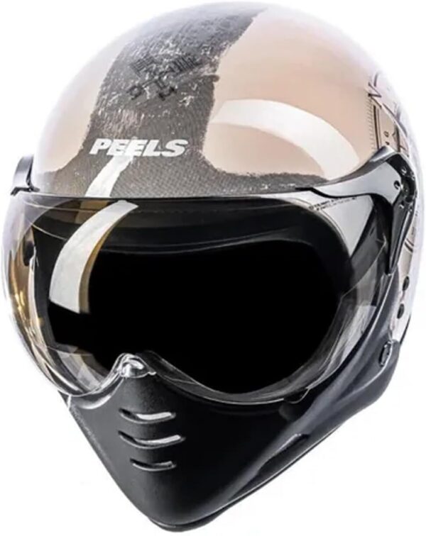 61IPaW3rTSL._AC_SL1300_.jpg Capacete PELLS F-21 North OFF WHITE/PTO com Bússola Náutica, Design Vintage, Preto e Bege, Proteção Premium para Motociclismo