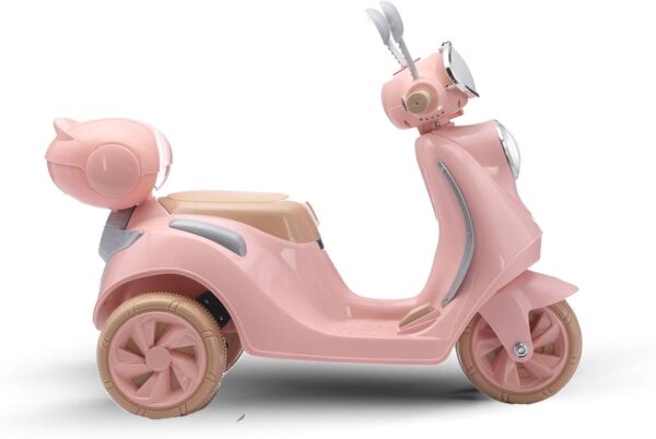 Bang Toys - Scooter Elétrica Infantil Bella T3 6V - com Bagageiro, Luzes de LED, Sons, Entrada USB/MP3, Indicador de Bateria - Suporta até 30kg - Cor Rosa