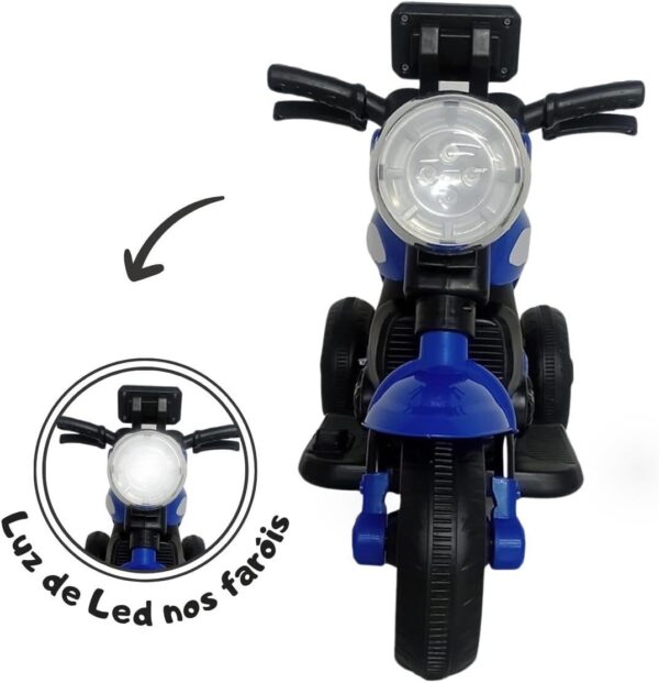 Moto Elétrica Infantil Azul Primeira Moto 6v com Luz Led e Música