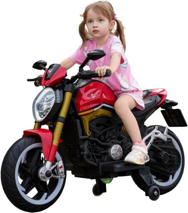 61MDywq5rwL._AC_SL1280_.jpg Bang Toys - Moto Elétrica Infantil Lightning Rider 12V - com Rodas de Treinamento, Luzes de LED, Sons, Entrada USB/MP3, Bluetooth e Suspensão - Suporta até 30kg - Cor Vermelho