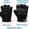 Luva Motociclista Ciclista Meio Dedo Respirável com Proteção nas Juntas – Touchscreen, Antiderrapante, Alta Ventilação