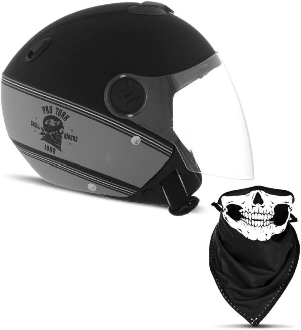 61N6UYIvTXL._AC_SL1200_.jpg CAPACETE ABERTO PRO TORK NEW ATOMIC SKULL RIDERS HD PRATA - PRETO FOSCO TAM. 58