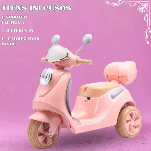 Moto Motinho Scooter Elétrica 6V Infantil Som Luz Música Triciclo Menino Menina Criança (Rosa)