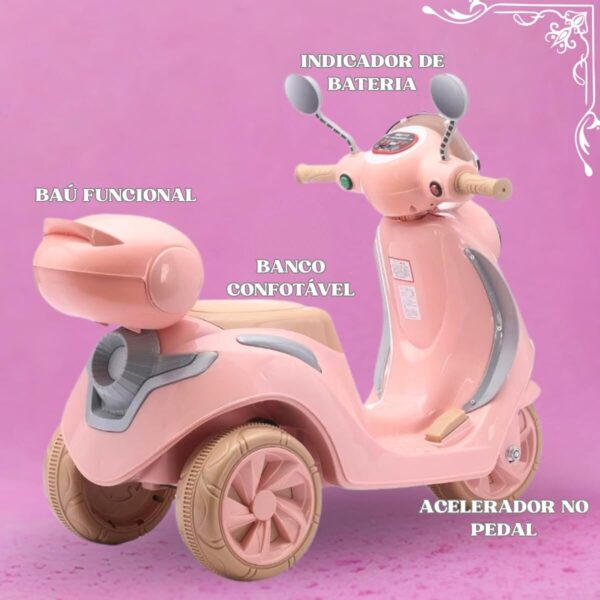 Moto Motinho Scooter Elétrica 6V Infantil Som Luz Música Triciclo Menino Menina Criança (Rosa)