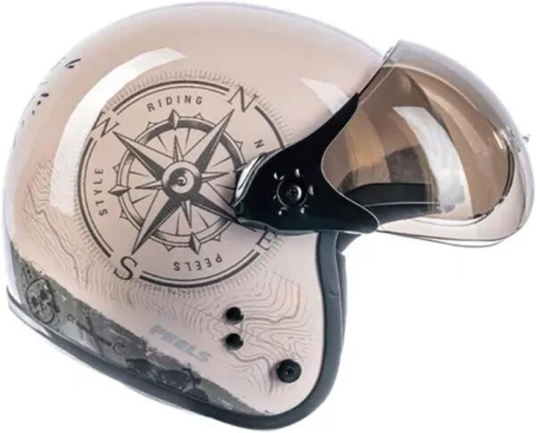 61VfV5vShZL._AC_SL1300_.jpg Capacete PELLS F-21 North OFF WHITE/PTO com Bússola Náutica, Design Vintage, Preto e Bege, Proteção Premium para Motociclismo