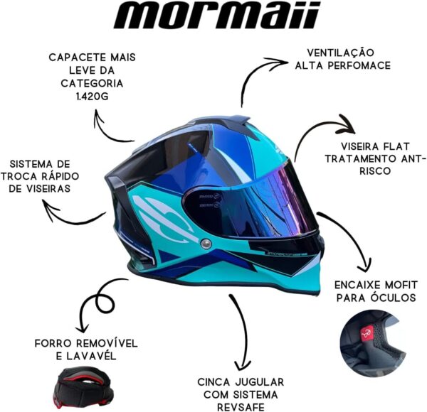 61YU-GyfMyL._AC_SL1280_.jpg Capacete de Moto Mormaii M1 Tech Azul Brilhante Original Masculino Feminino Esportivo Com Narigueira Fechado