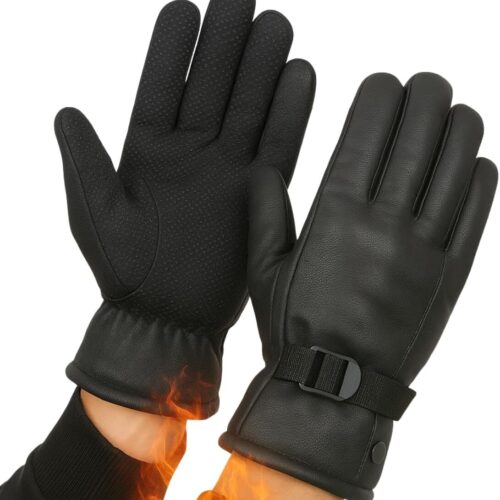 Luva Motoqueiro Couro Pu Forrada Térmica Masculino Impermeável