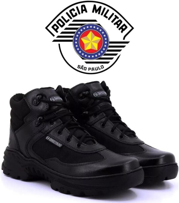 Bota Tatica Pm Coturno em Couro Motociclista Motoqueiro preta