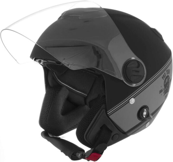 61iEtw3Nz2L._AC_SL1200_.jpg CAPACETE ABERTO PRO TORK NEW ATOMIC SKULL RIDERS HD PRATA - PRETO FOSCO TAM. 58