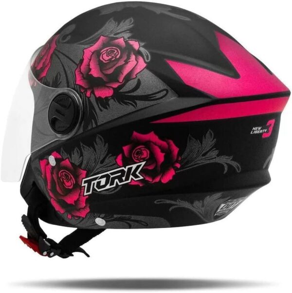 CAPACETE ABERTO PRO TORK NEW LIBERTY 3 FLOWERS FOSCO ROSA - PRETO TAM. 58