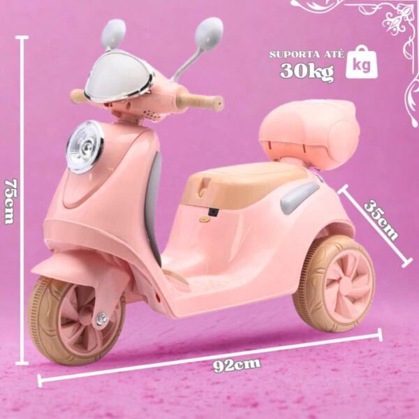 Moto Motinho Scooter Elétrica 6V Infantil Som Luz Música Triciclo Menino Menina Criança (Rosa)