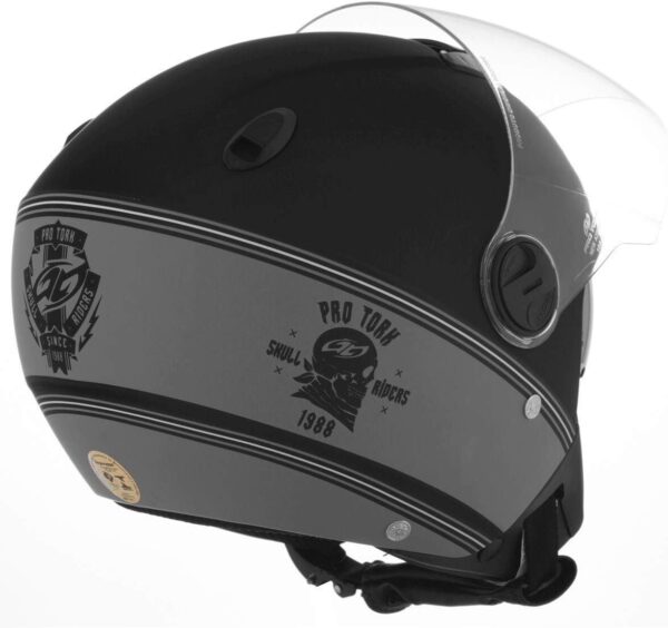 61s2ltrgUsL._AC_SL1200_.jpg CAPACETE ABERTO PRO TORK NEW ATOMIC SKULL RIDERS HD PRATA - PRETO FOSCO TAM. 58