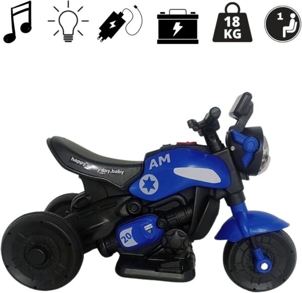 Moto Elétrica Infantil Azul Primeira Moto 6v com Luz Led e Música