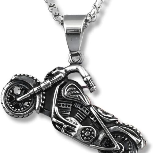 Colar Masculino Motociclista em Aço Inox com Pingente "Chopper Fantasma" – Estilo Biker, Resistência e Atitude – Acompanha Bolsa de Veludo