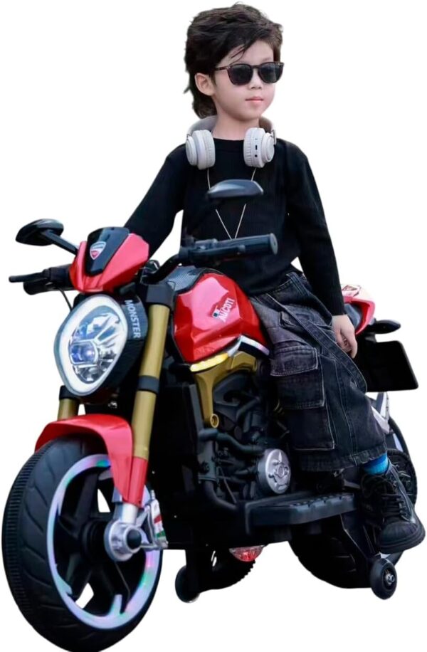 61vNbXyjfmL._AC_SL1280_.jpg Bang Toys - Moto Elétrica Infantil Lightning Rider 12V - com Rodas de Treinamento, Luzes de LED, Sons, Entrada USB/MP3, Bluetooth e Suspensão - Suporta até 30kg - Cor Vermelho