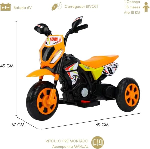 Moto Elétrica Infantil Laranja Farol Led Acelerador Pedal Ré