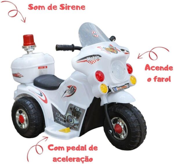 Zippy Toys, Mini Moto Elétrica Infantil com Bateria Recarregável Central Multimídia 6V Baú - Branco