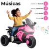 Moto Elétrica Infantil Triciclo com Controle Remoto para Crianças, Bateria 6V Recarregável e Farol, Brinquedo Veículo para Meninos e Meninas Passeio Divertido