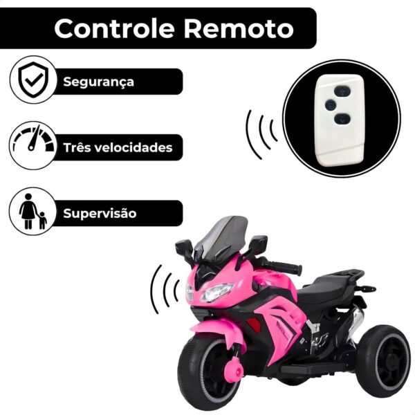 Moto Elétrica Infantil Triciclo com Controle Remoto para Crianças, Bateria 6V Recarregável e Farol, Brinquedo Veículo para Meninos e Meninas Passeio Divertido