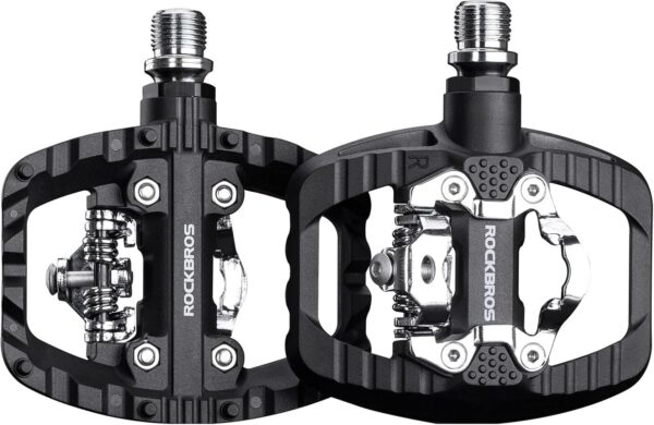 ROCKBROS Pedais de Mountain Bike Pedais MTB, Pedal plano alargado de nylon com pregos antiderrapantes, pedal sem clipe de rolamento selado compatível com SPD, universal 9/40.6 cm para bicicleta de