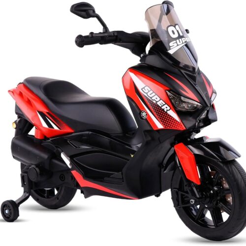 Bang Toys - Scooter Elétrica Infantil Revvo XR 12V - com Rodas de Treinamento, Luzes de LED, Sons, Entrada USB/MP3, Bluetooth e Suspensão - Suporta até 25kg - Cor Vermelho