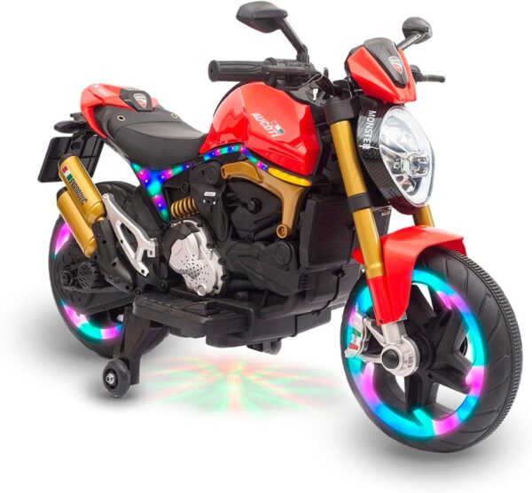 71EPvB9vPjL._AC_SL1500_.jpg Bang Toys - Moto Elétrica Infantil Lightning Rider 12V - com Rodas de Treinamento, Luzes de LED, Sons, Entrada USB/MP3, Bluetooth e Suspensão - Suporta até 30kg - Cor Vermelho
