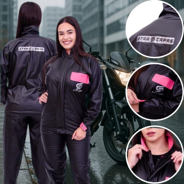 Capa De Chuva Motoqueiro Star Capas Impermeável Conjunto Jaqueta e Calça Motoqueiro Motociclista Motoboy Motogirl Impermeável Masculino e Feminino (BR, Alfa, XG, Regular, Regular, Rosa)