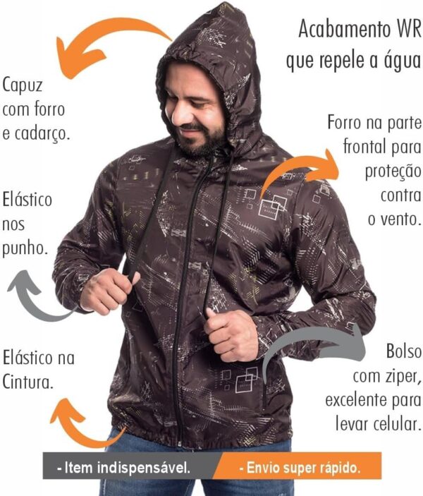 Jaqueta Masculina Corta Vento Estampada com Forro e Capuz – Esportiva, Casual, Leve e Resistente à Água – Marca SLICK – P ao EG